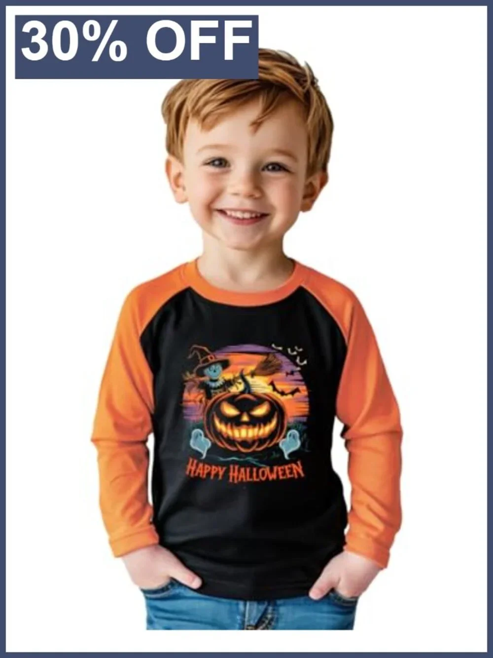 Toddler Halloween Pumpkin Tee Long Sleeve Cotton Kids 2-8 Years